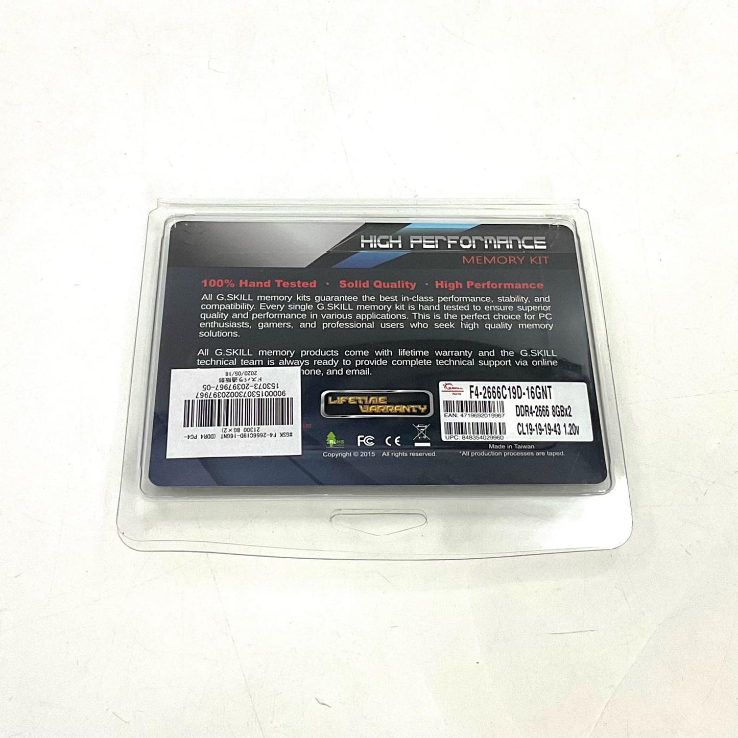 【全額返金保証】【最速発送】G.skill メモリ 8GB×２（16GB） F4-2666C19D-16GNT 美品 動作確認済