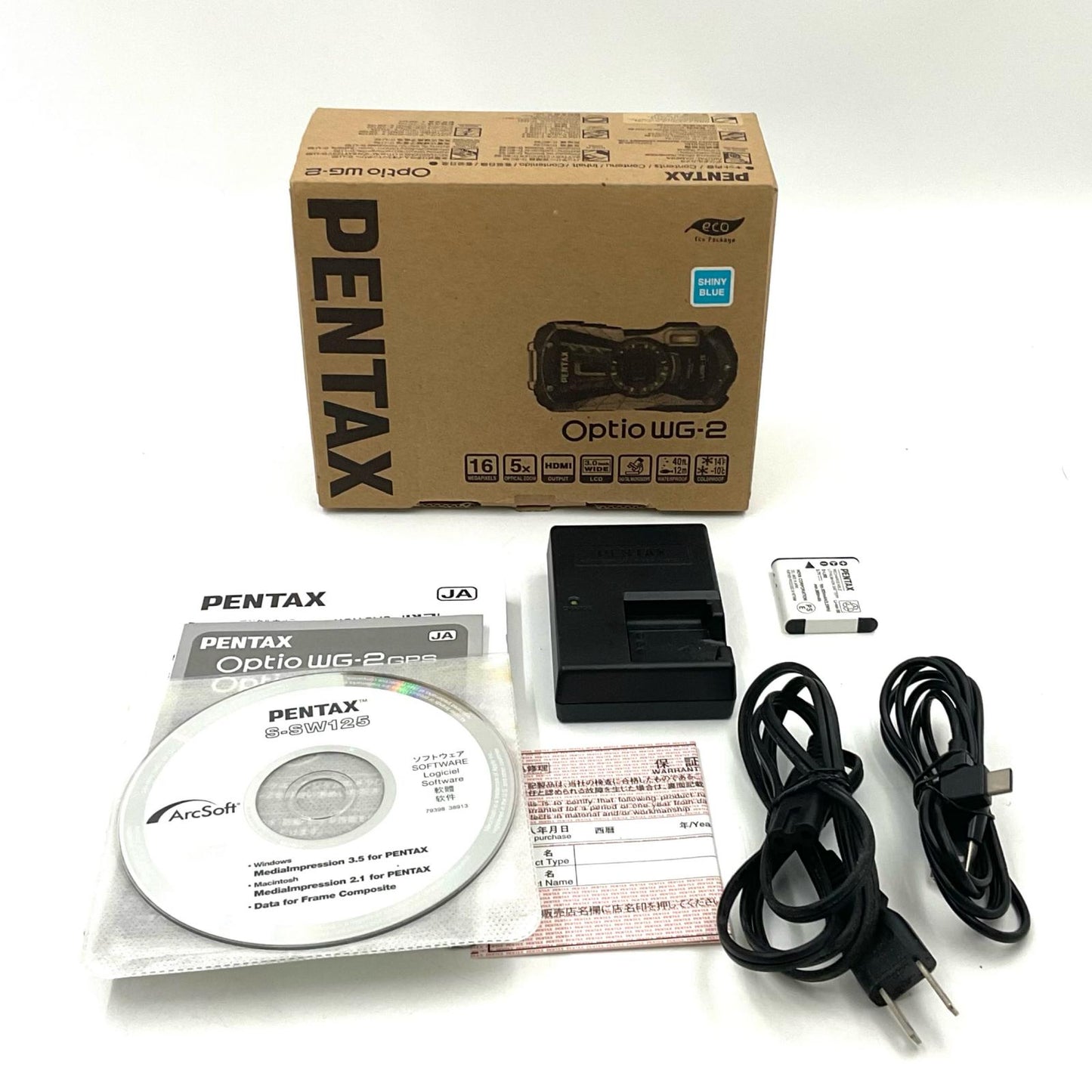【全額返金保証】【最速発送】PENTAX コンパクトデジタルカメラ Optio WG-2 ブルー 美品 動作確認済