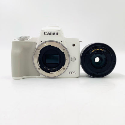 【全額返金保証】【最速発送】Canon デジタル一眼 EOS Kiss M2 ダブルズームキット ホワイト 動作確認済