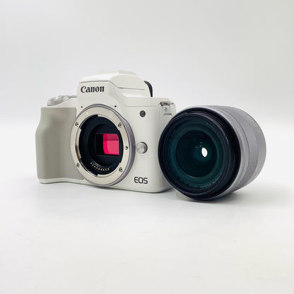 【全額返金保証】【最速発送】Canon デジタル一眼 EOS Kiss M2 ダブルズームキット ホワイト 動作確認済