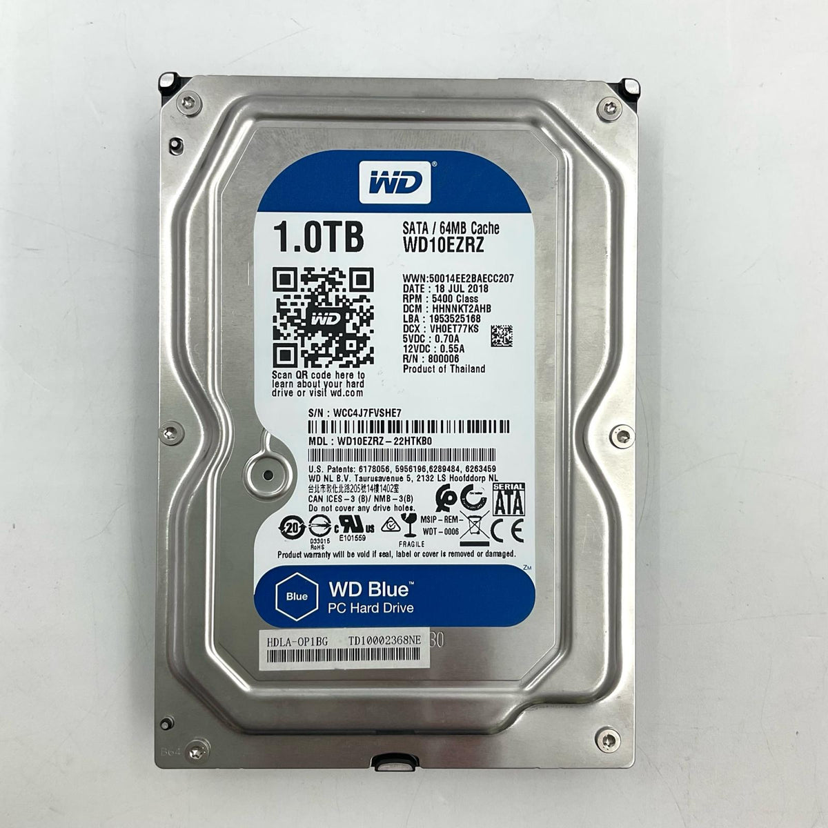 【全額返金保証】【最速発送】WDC 1000.2 GB WD10EZRZ-22HTKB0 美品 動作確認済