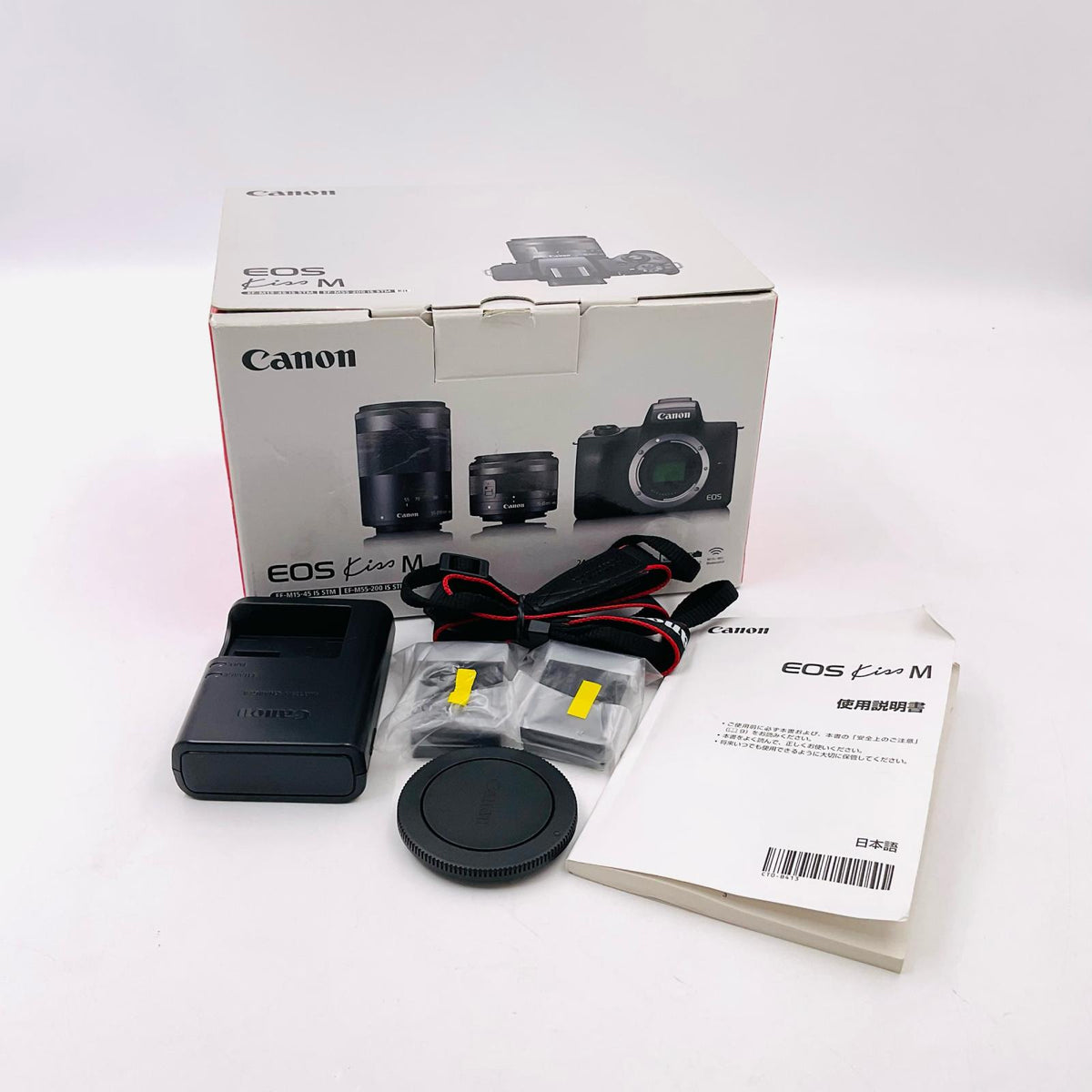 【全額返金保証】【最速発送】Canon デジタル一眼 EOS Kiss M2 ダブルズームキット ホワイト 美品 動作確認済