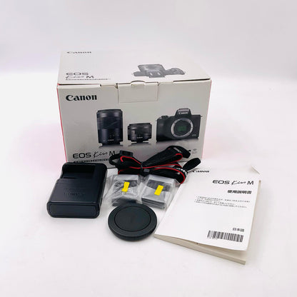 【全額返金保証】【最速発送】Canon デジタル一眼 EOS Kiss M2 ダブルズームキット ホワイト 美品 動作確認済