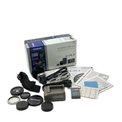 【全額返金保証】【最速発送】OLYMPUS デジタル一眼 PEN Lite E-PL3 ダブルズームキット シルバー 美品 動作確認済